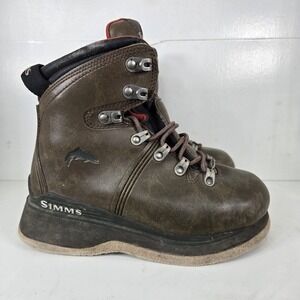 Simms Freestone Felt Sole Fly Fishing Wading Boots Youth Sz 4 Kids Leather Shoes